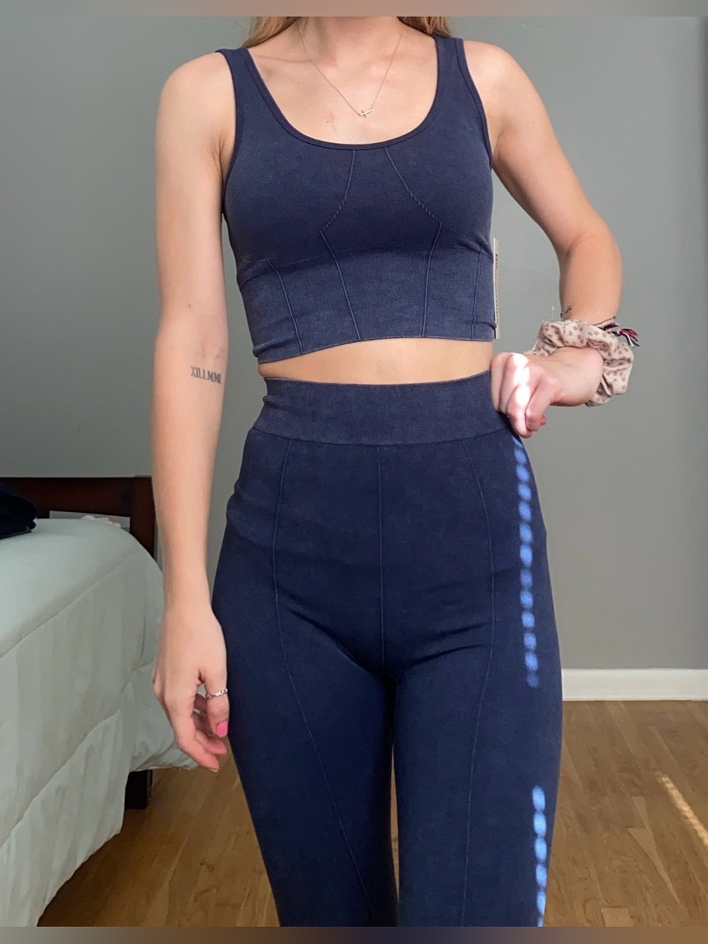 No Boundaries Navy Seam-Detail Crop Tank & High-Waist Leggings